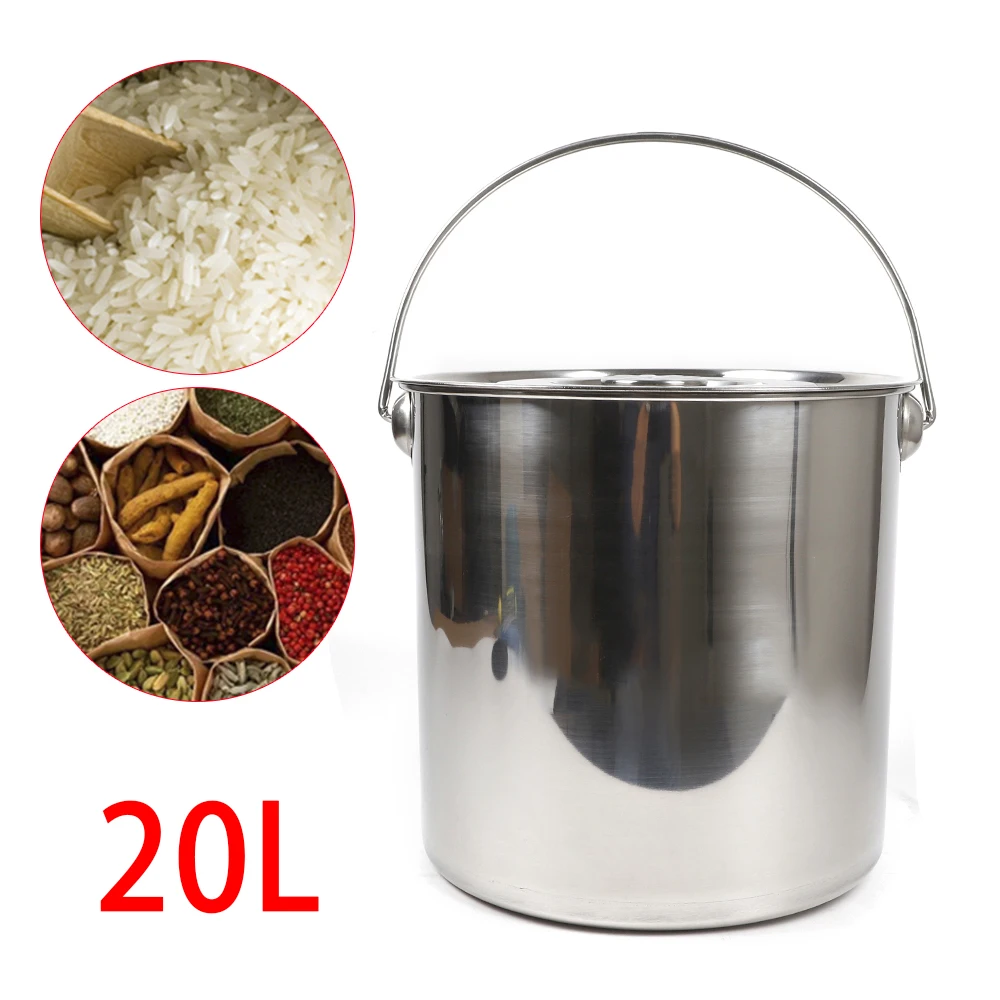 Food Bucket Milk Jug Stainless Steel Bucket Kitchen Storage Bucket Feeding Bucket Water Bucket with Lid 20L