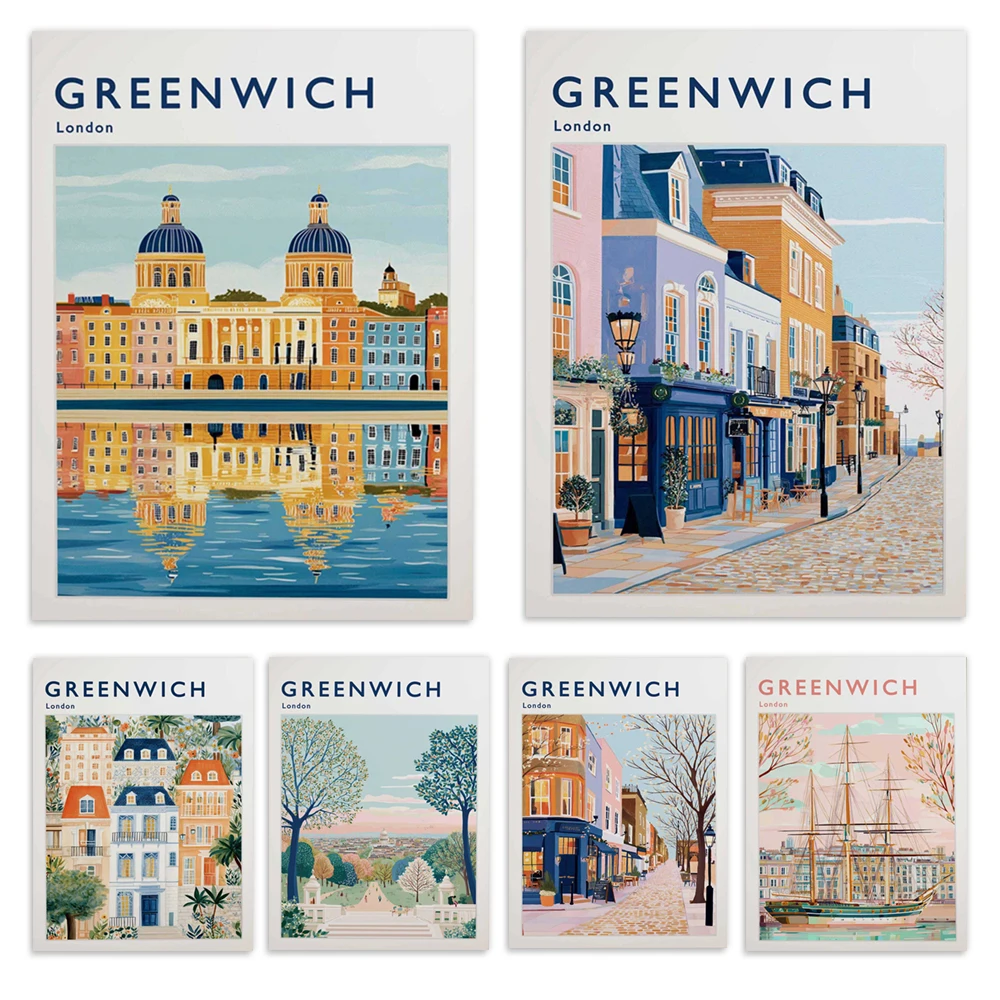 Greenwich print, London, England art print, Prime Meridian art, Cutty Sark, Royal Observatory, London landmark travel poster
