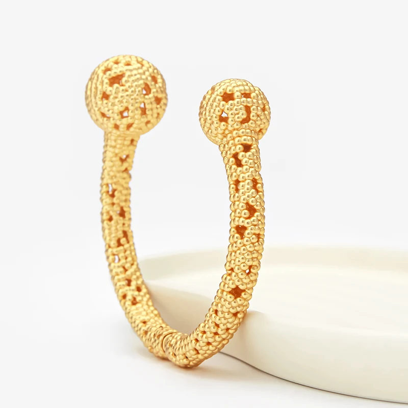 IVOG U-Shape Open Cuff Bracelet Hollow Bead Texture Adjustable Gold Color Women Daily Pulsera Bracciale Trendy Luxury Jewelry