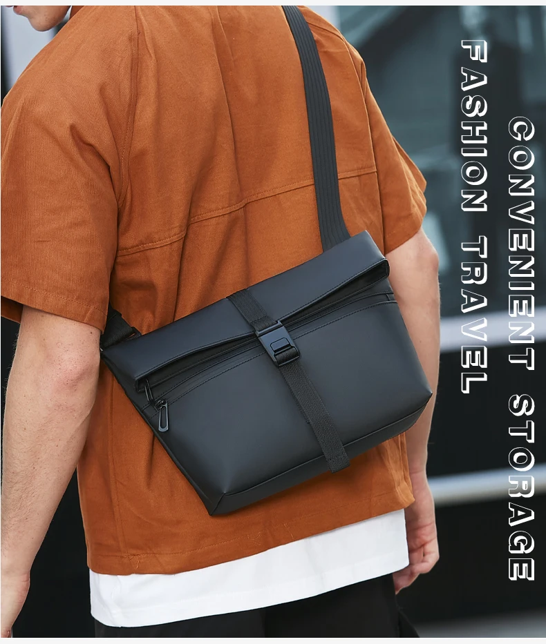 HcanKcan Umhängetasche für Herren, wasserdichte Umhängetasche, passend für 13-Zoll-Laptops, Hüfttasche, große Kapazität, Messenger-Tasche, schwarze Seitentasche – Detail 2