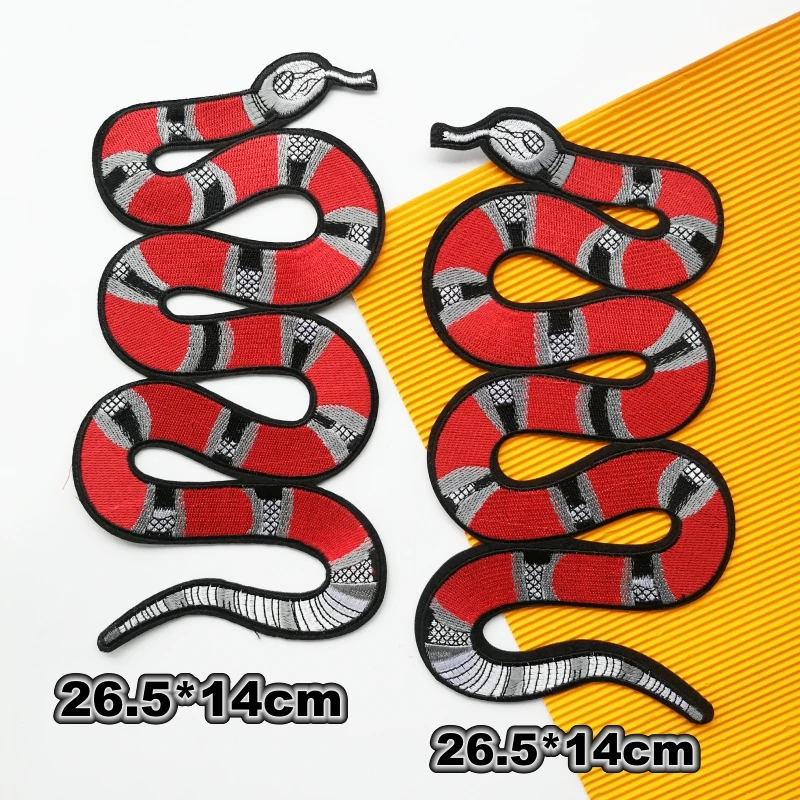 embroidery red snake iron on patch,serpents badges,animals snakes appliques,cartoon patches for clothing PW2272911