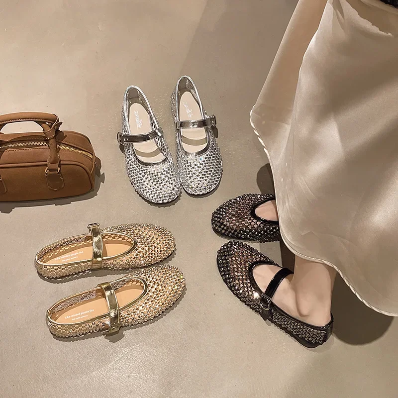 

Модная универсальная женская обувь, летние круглые туфли на плоской подошве, противоскользящие туфли Мэри Джейн, женские балетки на мягкой подошве, простые сандалии на плоской подошве