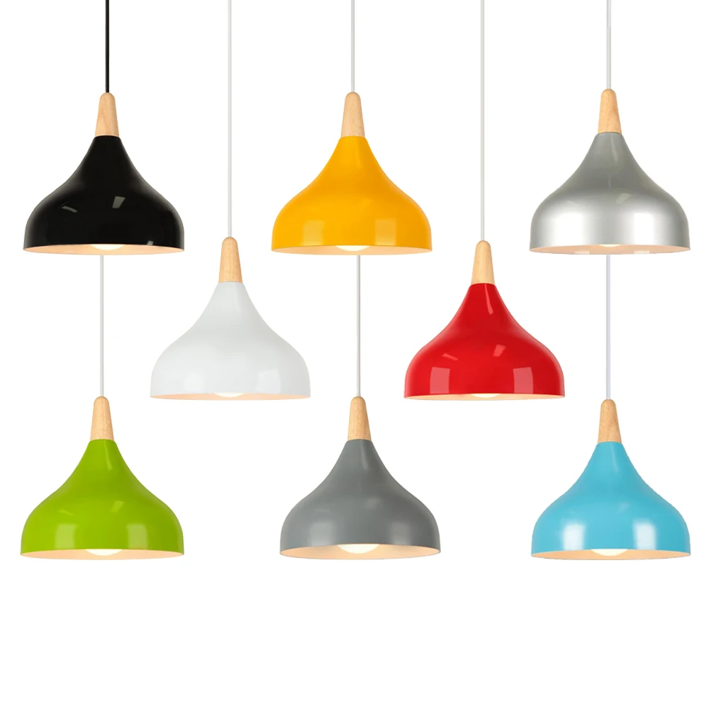 Nordic Colored Chandelier Wooden Pendant Light Bedroom Living Room Restaurant Kitchen LED Hanging Lamp Children Room Lighting