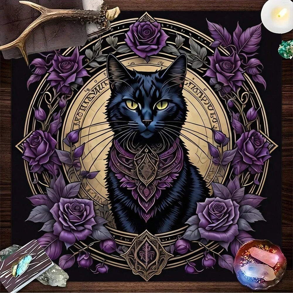 1PC Gothic Art Witchcraft Altar Cloth, Wiccan Occult Tarot Tablecloth, Mysterious Divination Mat for Tarot Reading & Witchcraft