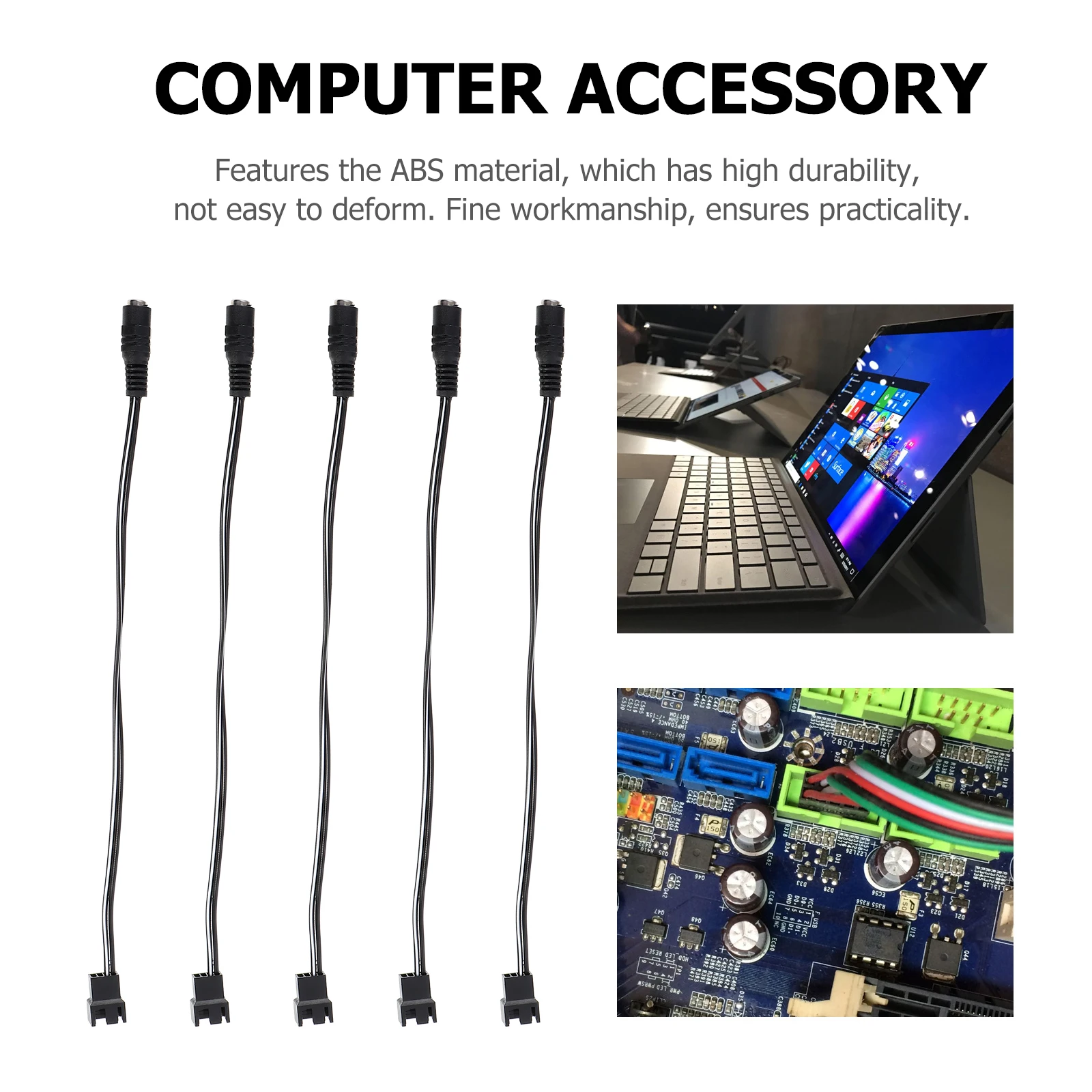 

5pcs Power Adapter Cable DC Supply Splitter Fan Extension Cord Black Connector Notebook Cooler Computer Accessory