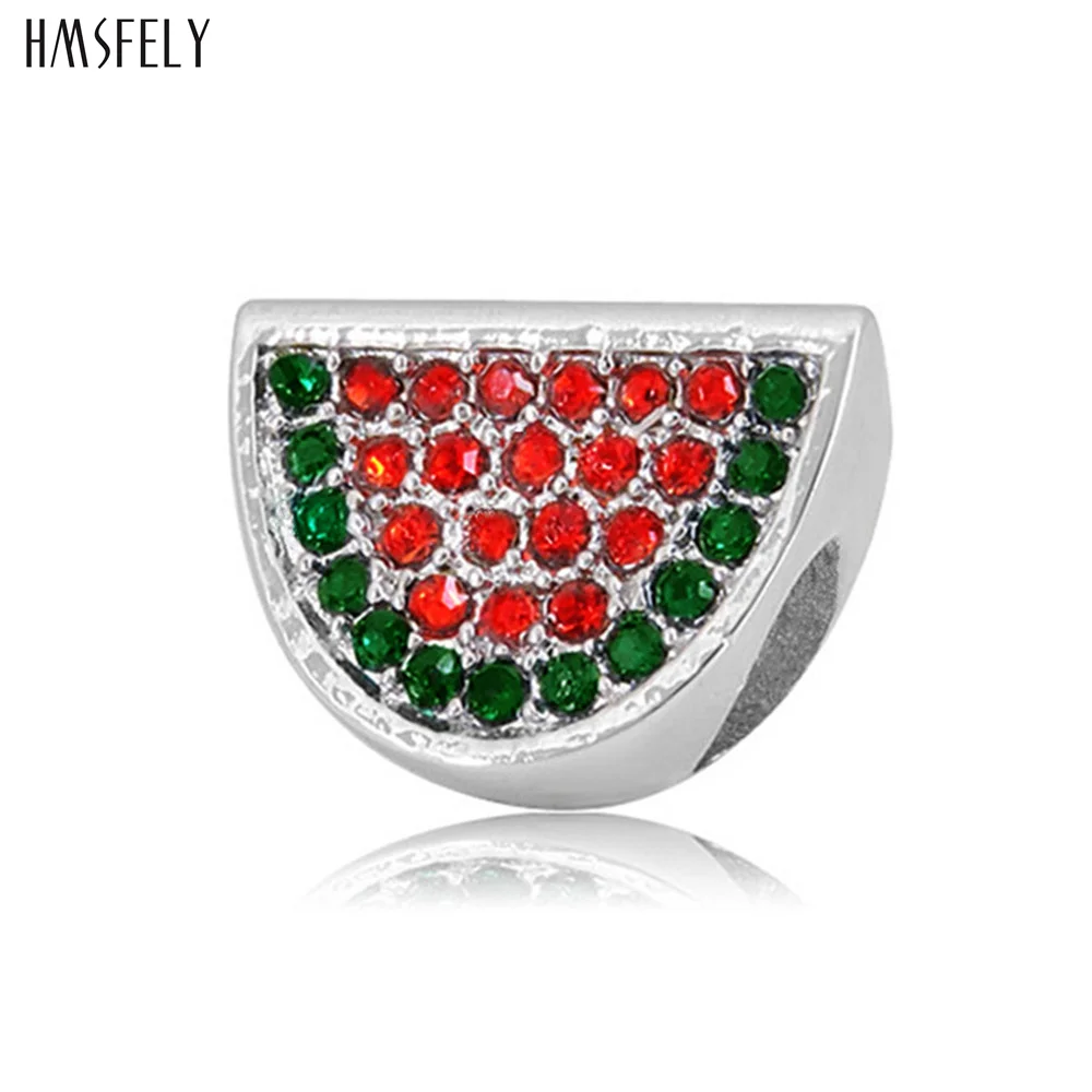 HMSFELY European Big Hole Crystal Watermelon Bead Accessories For Women Charm Bracelet Jewelry Making 316l Stainless Steel Beads