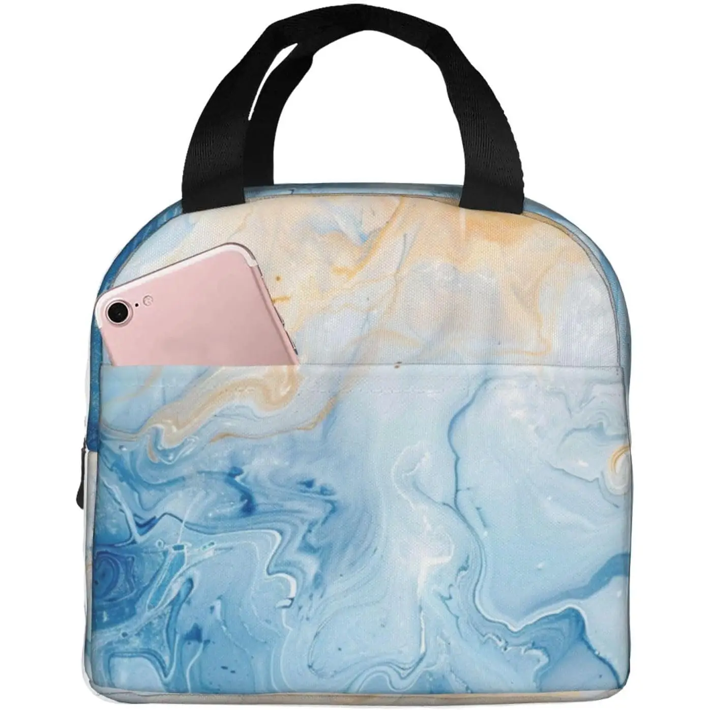 

Blue Marble Pastel Insulated Lunch Box Cooler Tote for Adults Student Boys Girls Women Men Work Office School Picnic Beach