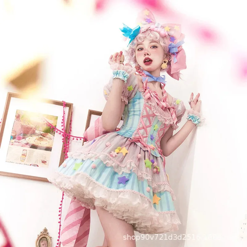 Dy20Japanese Cute Clown Lolita Dress Girls Strawberry Bunny Jsk Dresses Women Harajuku Sleeveless Cute Dresses 2023 Cosplay Vest-image