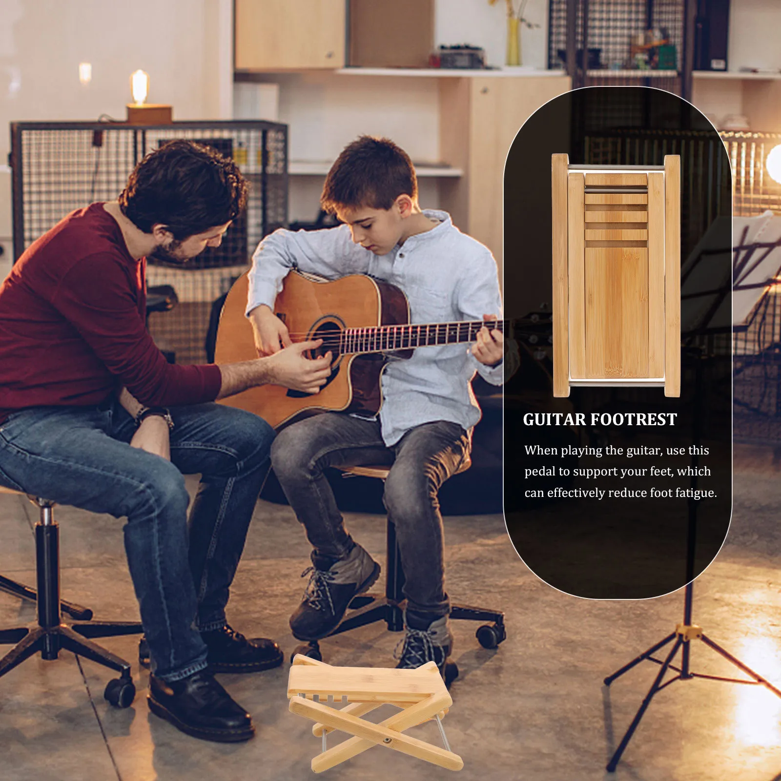 Guitar Foot Rest Stool Wooden Adjustable Height Solid Wood Classical Acoustic Guitar Footstool for Adults Musicians Comfortable
