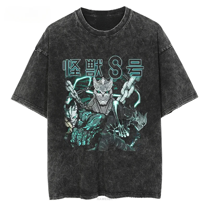 

KAIJU NO.8 T-Shirt Kaiju No.8 Hibino Kafka Peripheral Short Sleeve T-shirt Vintage Wash Done Old Oversized Loose Washed Cotton