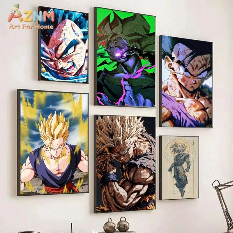 Dragon Ball Goku Blue Power Canvas Wall Art Anime Super Saiyan Print Collage For Teen Boys Bedroom Gaming Dorm ll Decor Unframed