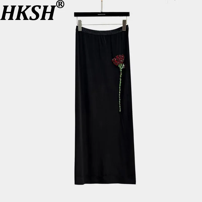 HKSH Women Chic Skirt Studded Colorful Diamonds Flower Slim Fit Versatile Elegant Trend High-end Skirts New Spring Summer HK7664