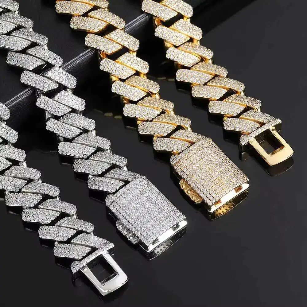 Wholesale 925 Silver Moissanite Hip Hop Jewelry 10mm 14mm Iced Out Cuban Link Chain Necklace