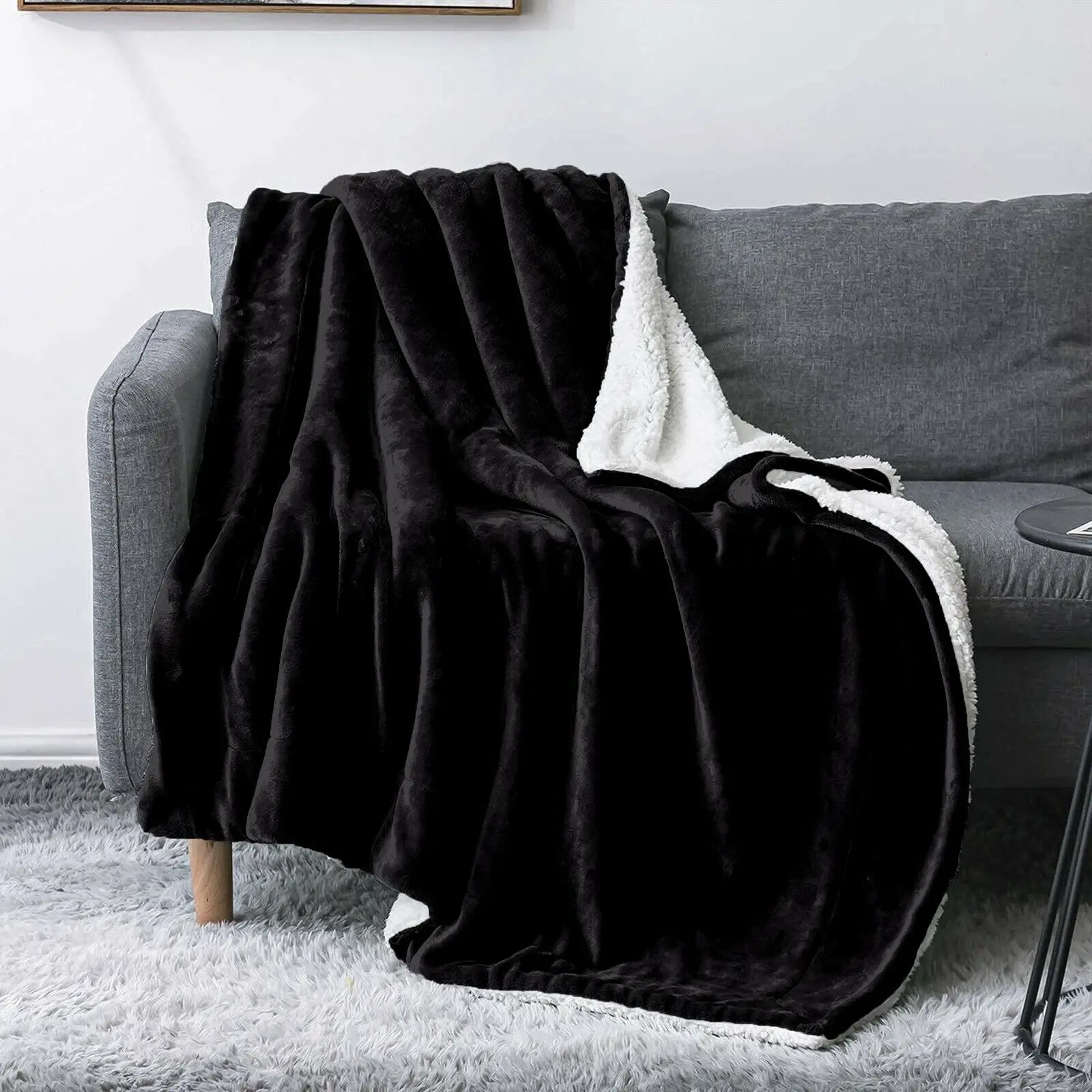 Reversible Sherpa Blanket Lightweight Super Soft Warm Fuzzy Flannel Fleece/Wool Velvet Plush Couch Blanket for Winter Use