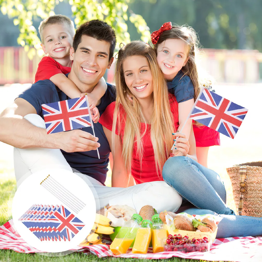 10Pcs Handheld Uk National Flag Wear Resistant Portable Small Stick Flag for Garden Patio Party Sports Event Decoration