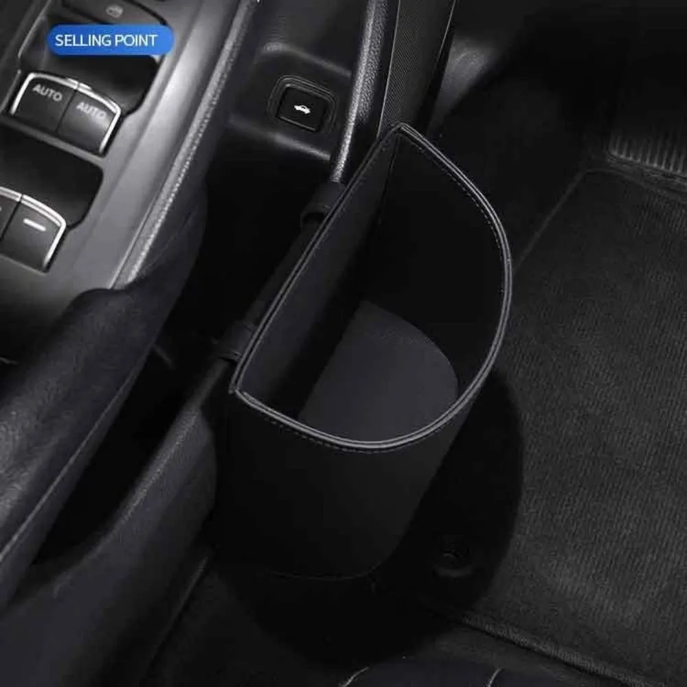 PU Leather Car Trash Can Compact Hanging Rear Seat Garbage Bin Large Space Easy To Fix Design Car Door Trash Can Storage Box