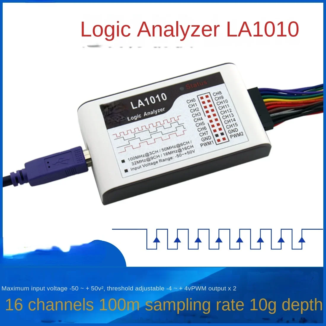 Special Logic Analyzer 100M Sampling Rate 16 Channels Adjustable Threshold PWM Output X2 Portable