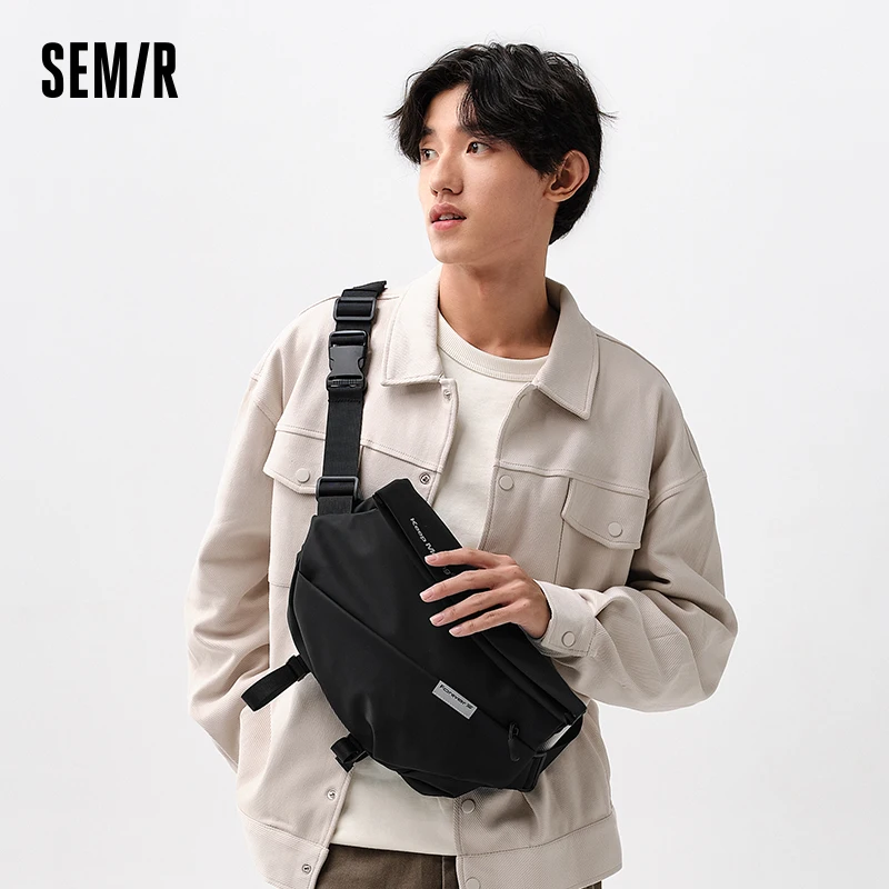 Semir Crossbody Bag Men Textured Chest Bag 2024 New Fashion Letter Print Large Capacity Backpack