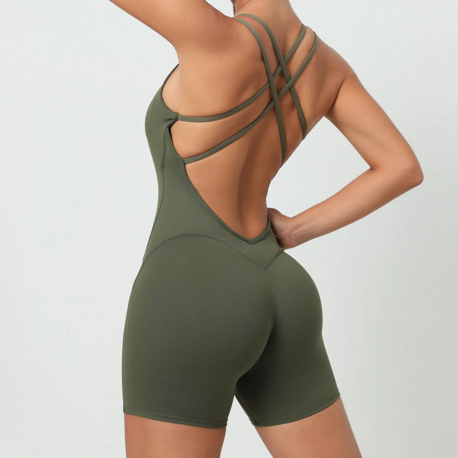 Sexy Backless Scrunch Sporty Tight Jumpsuit Raises Butt Playsuit Women Romper Summer Gym Fitness Short Overalls One Pieces Set