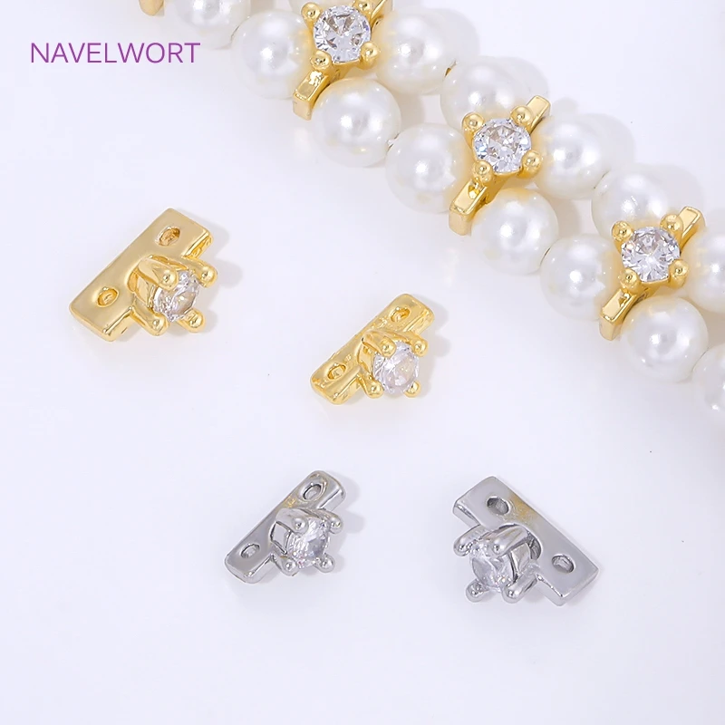 18K Gold Plated Brass 2 Holes Separator Bar,Inlaid Zircon Bead Separators For Bracelets Accessories,DIY Jewelry Materials