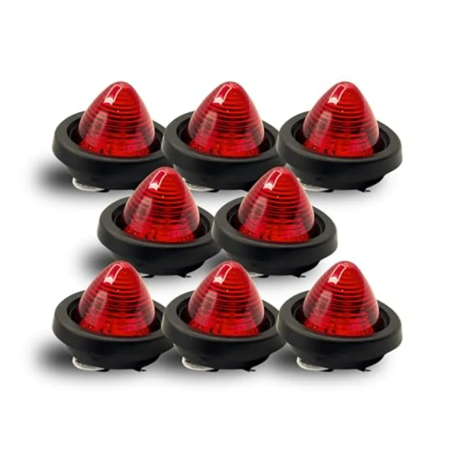 

8pc 2 Inch Red Beehive 9 LED Boat Trailer Marker Light [DOT FMVSS 108] [SAE P2] [Grommet and Plug] [IP67 Submersible] 12V Bee H