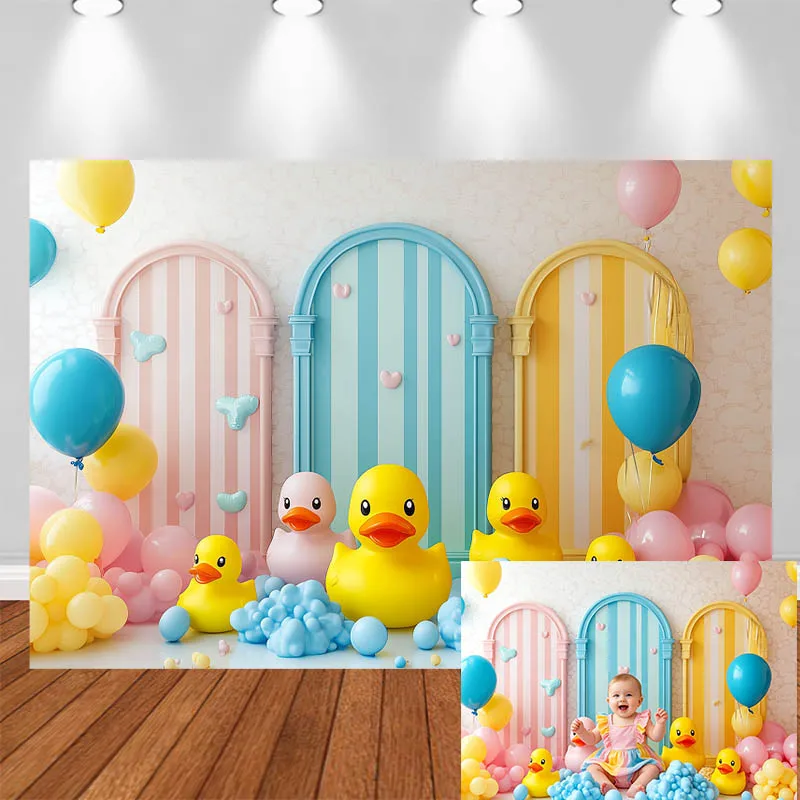 

LS Photography Backdrop Arch Yellow Duck Balloon Decor Birthday Baby Shower Cake Smash Kids Portrait Photo Background Studio