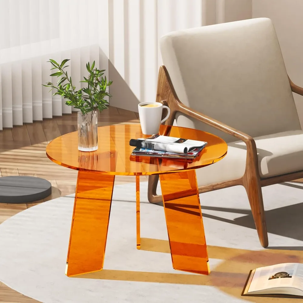 طاولة قهوة مستديرة من الأكريليك الشفاف، طاولة جانبية لوسيت حديثة لغرفة المعيشة وغرفة النوم والمكتب (برتقالي، 23.6 × 15.7) #3