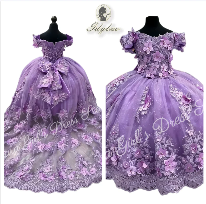 custom-lavender-luxury-flower-girl-dress-puffy-tulle-lace-appliques-long-train-children's-wedding-birthday-party-evening-dress