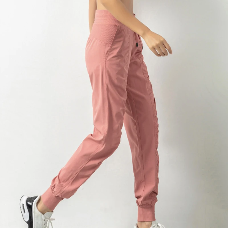 Sport Joggers Women Quick Dry Athletic Gym Fitness with Two Side Pockets Exercise Pants Sweatpants Fabric Drawstring Running