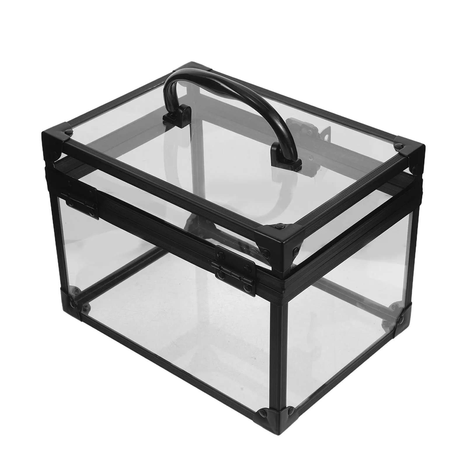 Decorative Clear Cd Storage Box for Vinyl Records Music Cds Dvds Disc Collection Organizer Case with Handle Lid 8x5.9x5.7in