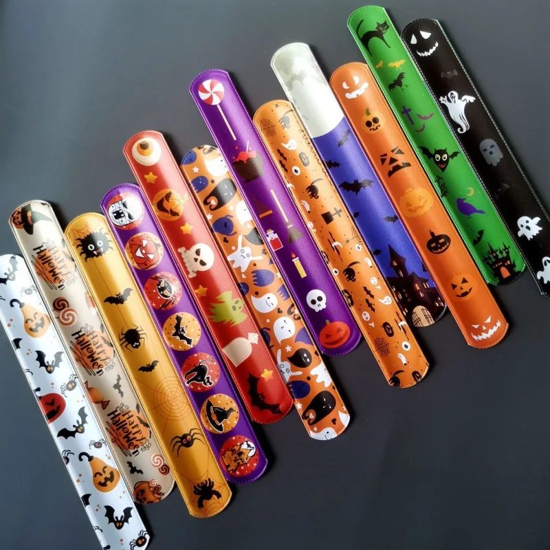 1/12 Pcs Halloween Slap Bracelet Christmas Bracelets Toys Ghost Pumpkin Slap Bracelet Bulk Funny Wristband Decoration kids Gifts