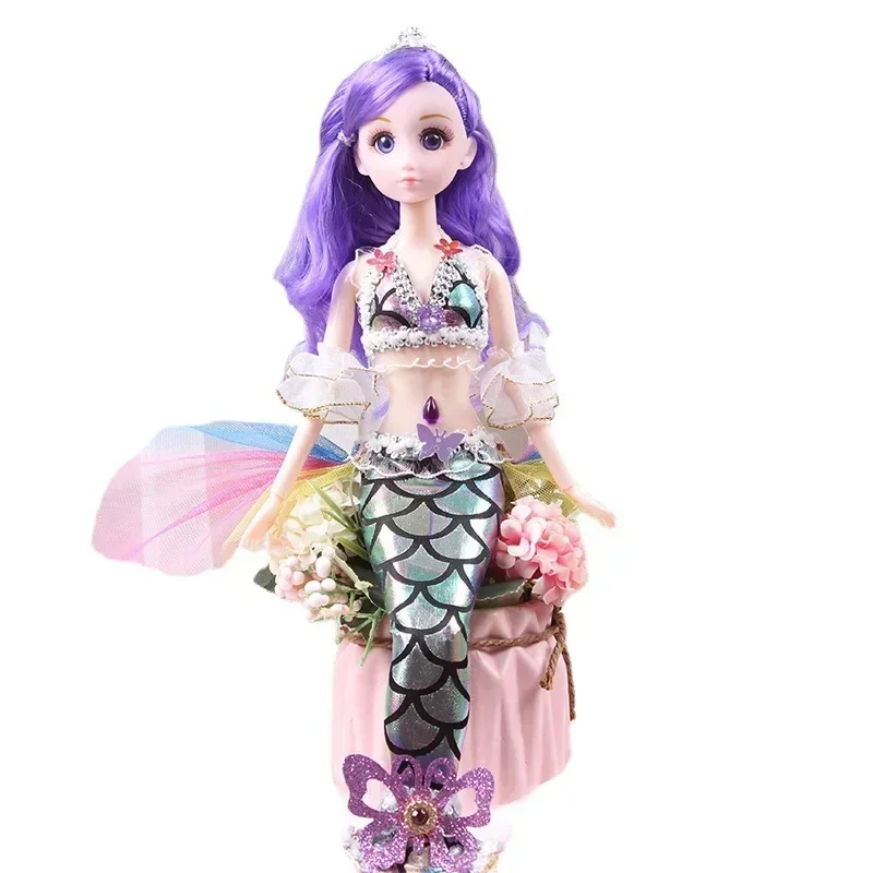 Sonho sereia princesa boneca presente de natal perfeito para meninas com vestido brilhante conjunto de jogo de cabelo longo brinquedo fantasia