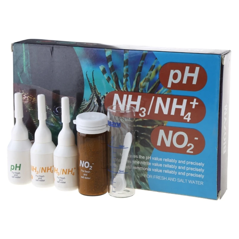 Nitrites Test Kits NO2/NH3/NH4, PH 3-in-1 Test Solution for Freshwater and Saltwater Aquarium Fish Tanks Pool Water