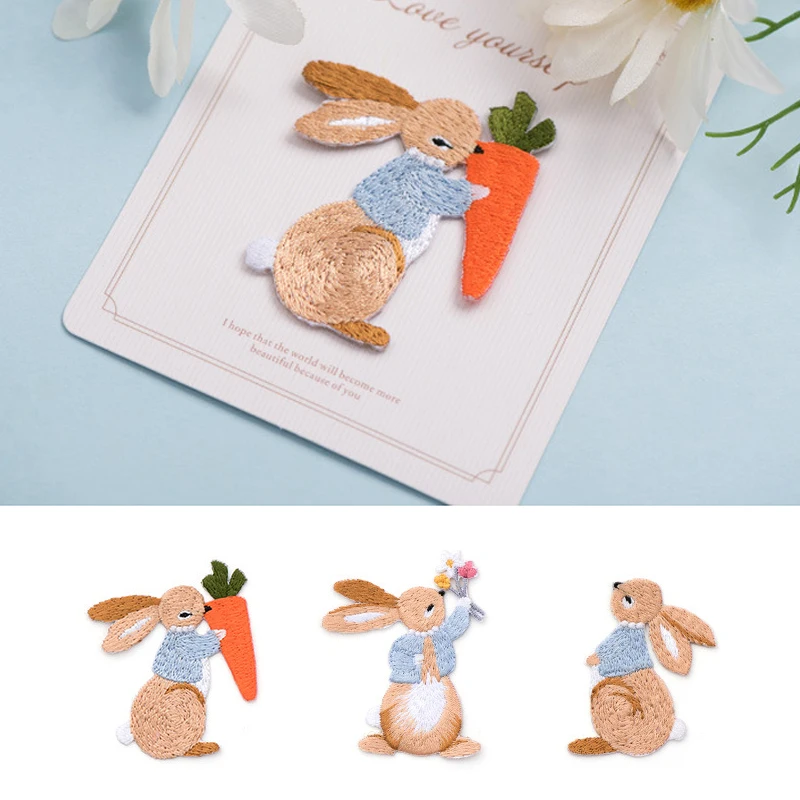 Ins Cute Rabbit Embroidery Iron on Patches for Clothing  Mending Hole Fashion Easter Decoration Cartoon Children Bag Hat Sticker