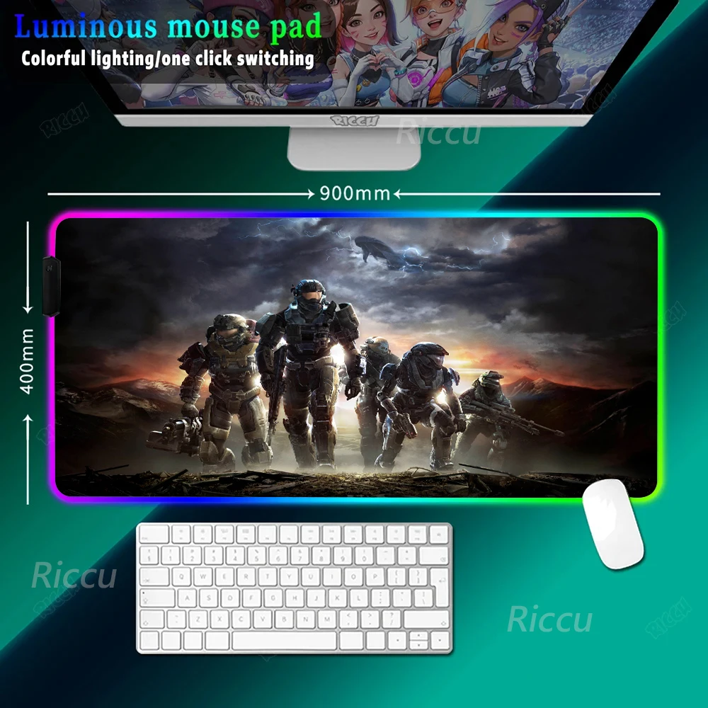 

Halo shooter Mouse Pad Mousepad Rgb fluent Gaming Backlight Pc Accessories Gamer Keyboard Backlit 400x900 Mat Desk Protector Mat