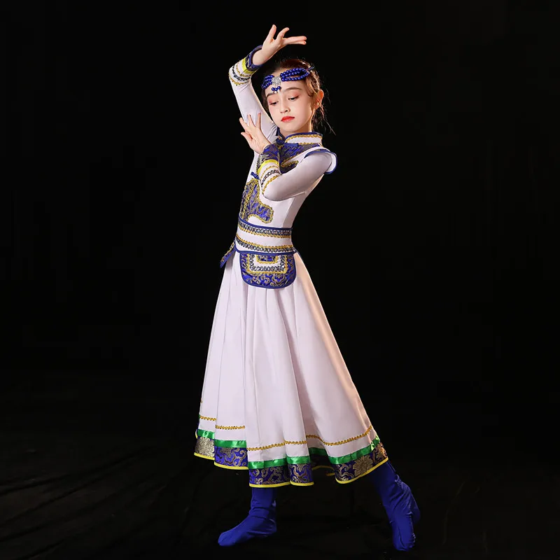 Girl Tibetan Dance Performance Costume Child Mongolian Dance Dress Chinese Mongolian Dancewear Folk Festival Tibetan Outfit