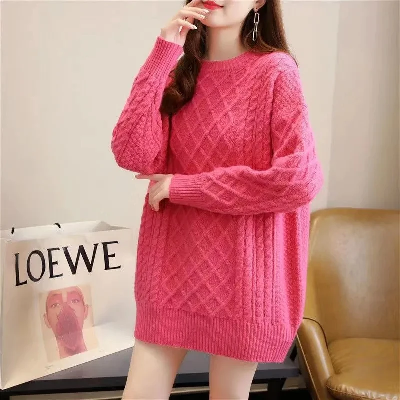 

2023 Spring Autumn Long Twist Pullover Sweater Dress Women Outer Wear Elegant Loose Long Sleeve Coarse Knitte Pullover Sweaters