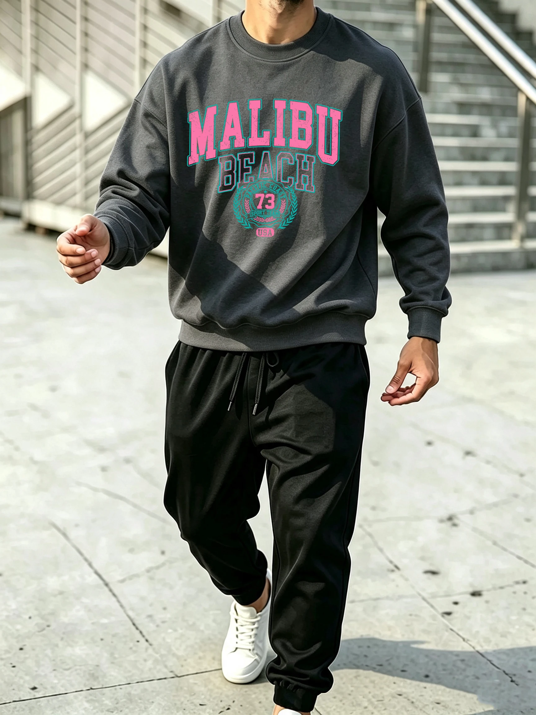 Malibu Beach Print Winter Flee - Street Fashion Elements 评论和价格