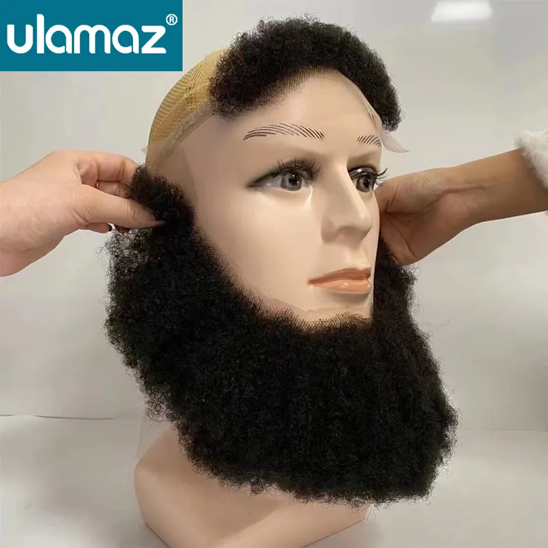 Barba falsa realista para hombres, cabello humano de alta calidad, bigote negro, encaje transparente, Invisible, pelo Facial