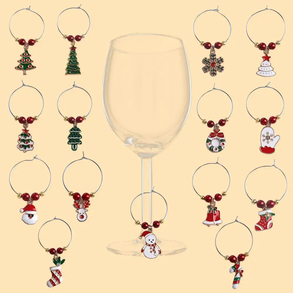 Zinc Alloy Christmas Wine Glass Identifier Rings-Festive Goblet Decorations for Holiday Parties and Celebrations，for wine lovers