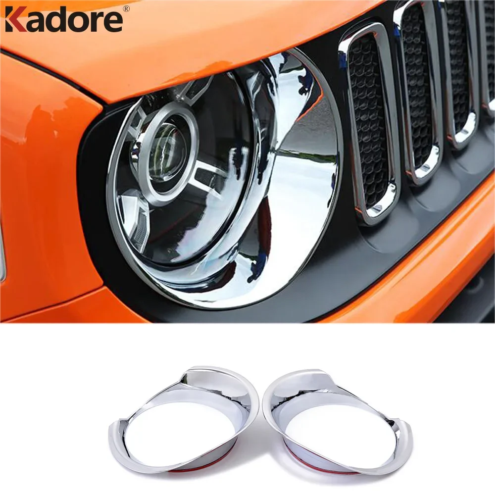 For Jeep Renegade 2014 2015 2016 2017 2018 2019 Chrome Headlight Front Lights Lamp Cover Headlamp Trim Frame Car-styling Sticker