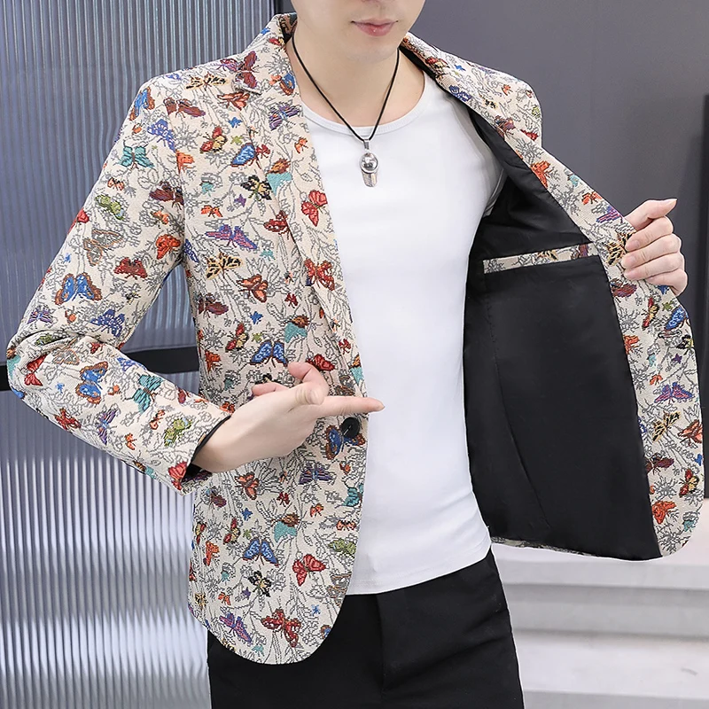 

Blazer New Men's Fashionable Casual Business Gentleman Outdoor Trendy Print Banquet Versatile and Slimming Korean Version Blazer