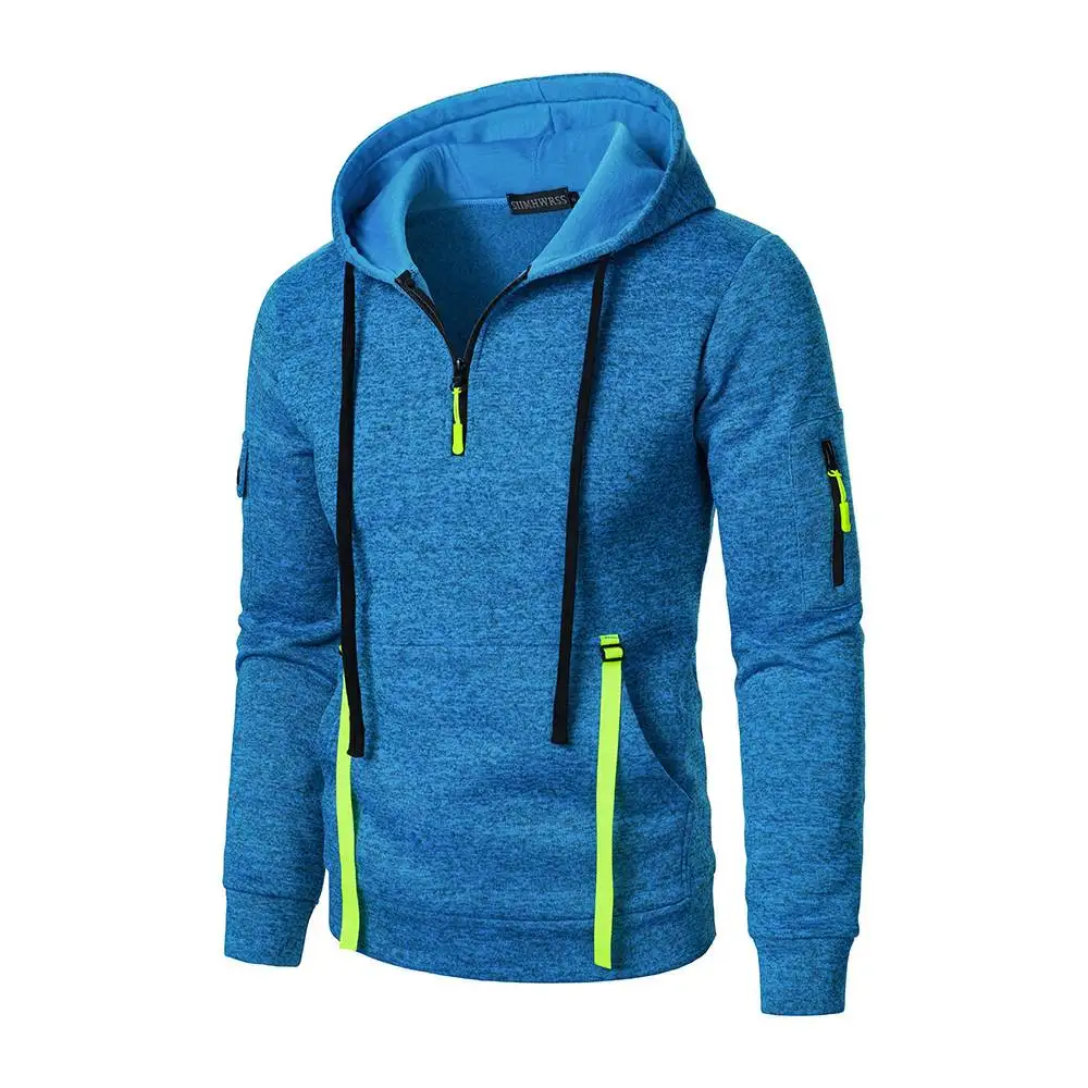 Mens Hoodies Sweatshirts Half Zipper Multi-Pocket Youth Sportswear Autumn Winter Casual Hoody Jersey
