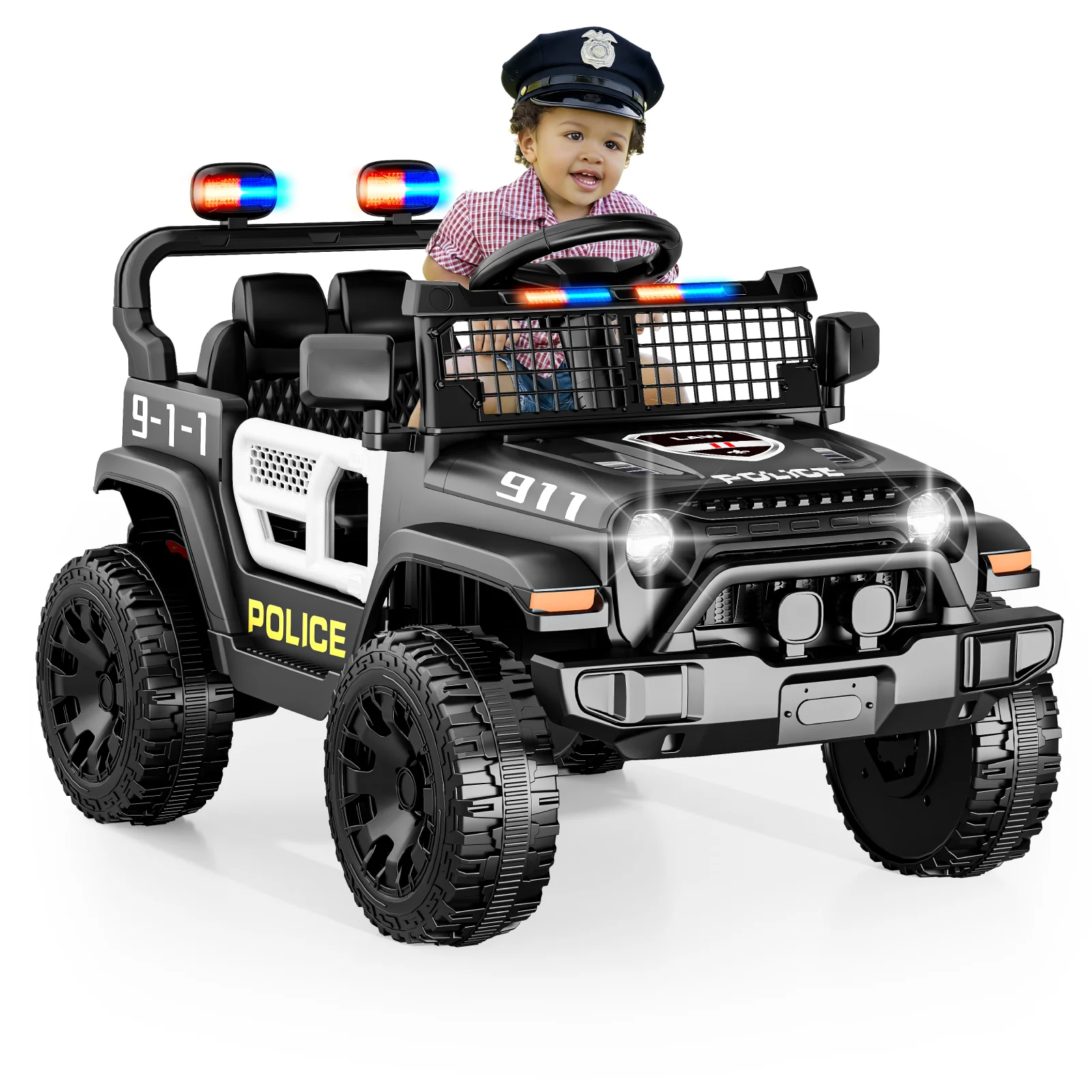 12V Ride On Car with Parent Remote Control, Toddler Police Electric Car with Spring Suspension, LED Lights & Music Player,Safe Battery Toy for Kids, Christmas & Birthday Gift
