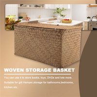 A07F-Handmade Straw Woven Storage Basket With Lid Makeup Organizer Storage Box Seagrass Laundry Baskets Rattan Jewelry Box