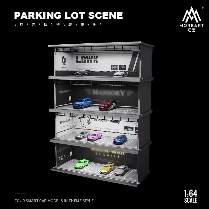 MoreArt 1:64 Montieren Sie Diorama-LED-Beleuchtung, Garage, USB-Stromversorgung, Modellauto-Station – neue Versionen 2