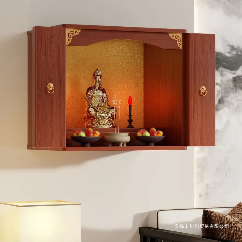 Wall Mounted Buddhist Tribute Table for Home Guanyin God of Wealth Cabinet Hanging Shelf New Chinese Style Altar Stand
