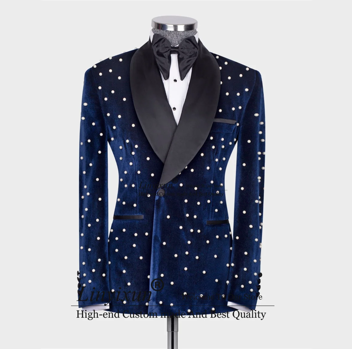 

Velvet Pearl Mens Suits Double Breasted Groom Wedding Tuxedos 2 Pieces Sets Male Prom Blazers Hombre Fashion costume homme
