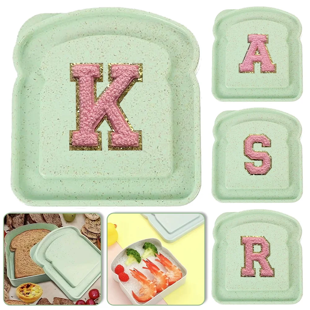 

Portable Toast Lunch Box Bread Bag Sandwich Case Bento Container Organizer With Lid Initiial Chenille Embroidery Letter Pattern