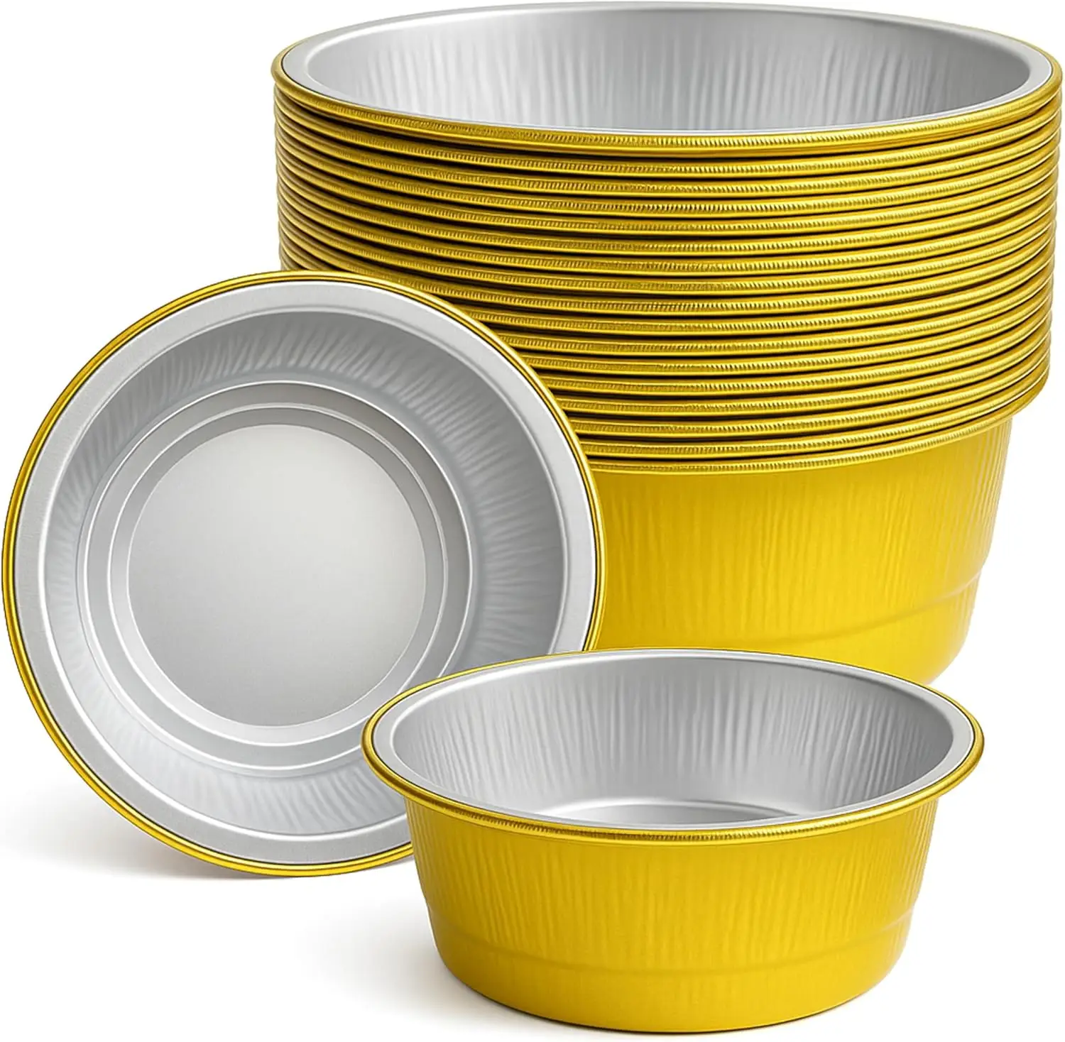 Paquete de 20 sartenes redondas de papel de aluminio de alta resistencia de 5 pulgadas, congelador de microondas para horno de capacidad de 450 ml, ideales para preparación de comidas, viajes y barbacoa
